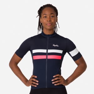 Rapha Brevet Lätta Jersey Dam Marinblå Rosa Vita | 21730IFTA