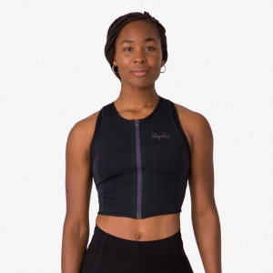 Rapha Cropped Zip Tank Jersey Dam Svarta Svarta | 09436DSEA