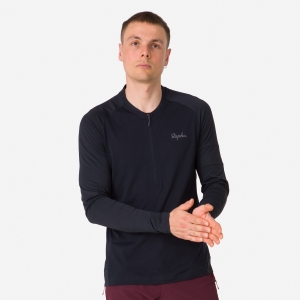 Rapha Explore Long Sleeve Zip Neck Tech T-shirt Herr Svarta Svarta | 67324OFQW