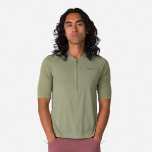 Rapha Explore Zip Neck Technical T-shirt Herr Olivgröna Gröna Mörkolivgröna Gröna | 71692KCNS