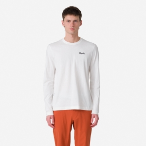Rapha Logo Long Sleeve T-shirt Herr Vita Svarta | 51729FCPD